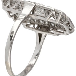 Platina ajour art deco ring bezet met ca. 0.93 ct. diamant.