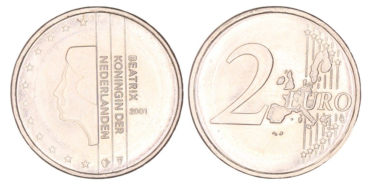 VERKOCHT Nederland. Beatrix. 2 Euro 'monometaal'. Proefslag Birmingham. 2001.