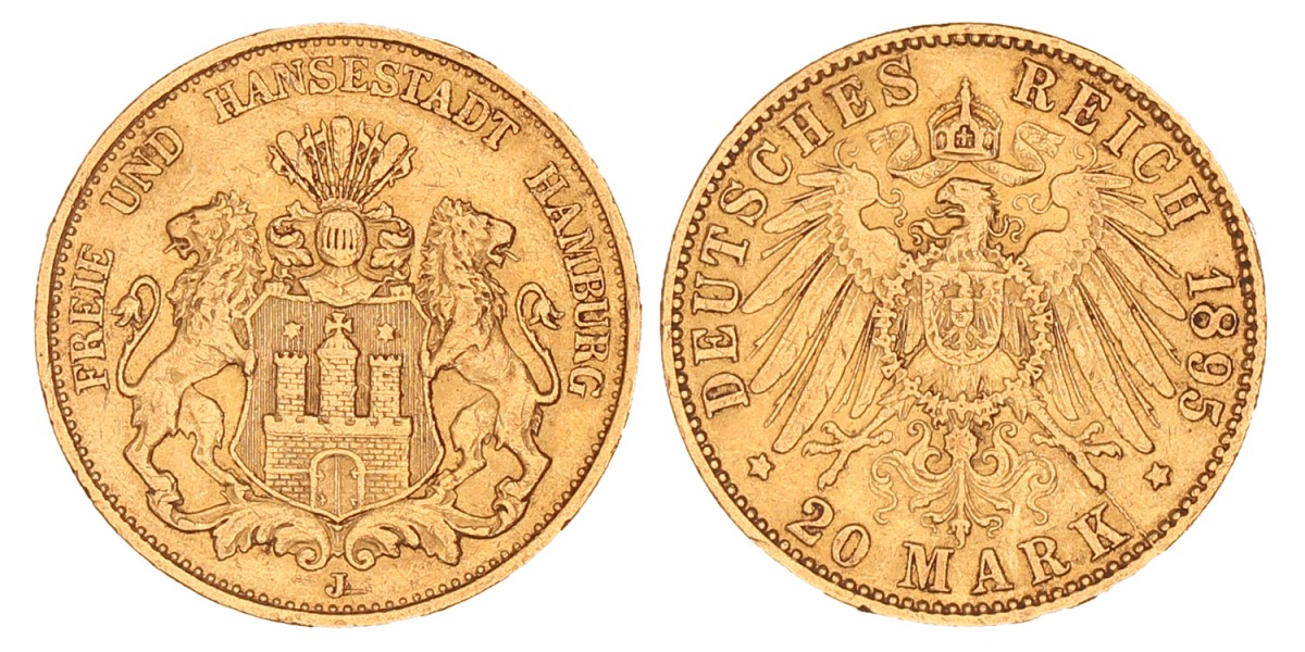 German states. Hamburg. 20 Mark. 1895 J.