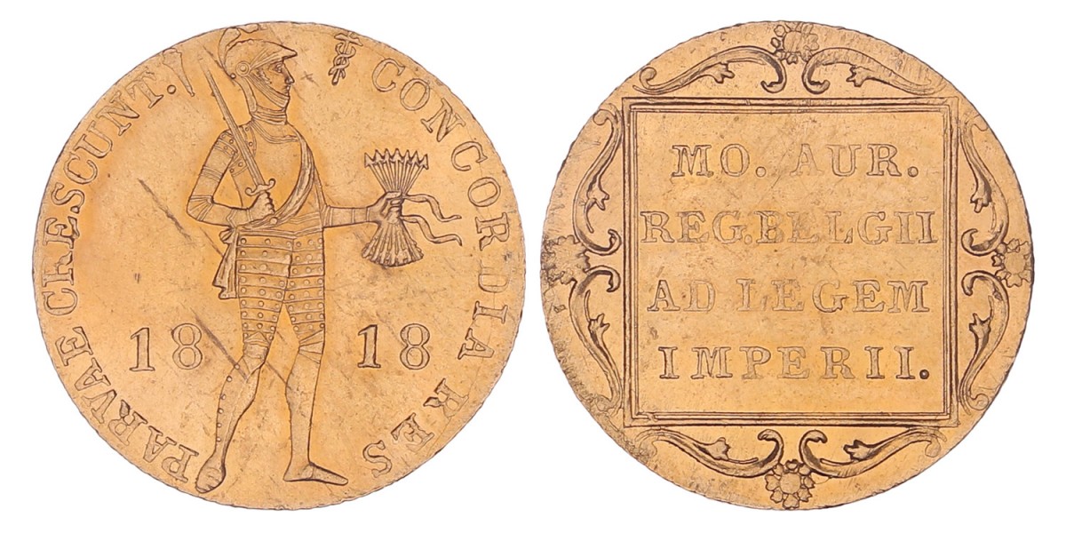 Gouden Dukaat Willem I 1818 U. Prachtig / FDC (Gepoetst).