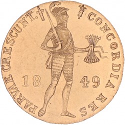 Gouden Dukaat Willem III 1849. Prachtig / FDC (Proof(like), plaat bekrast).