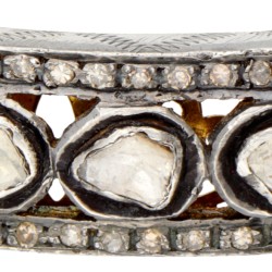 BWG 8 kt. roségouden/835 zilveren vintage bangle armband rondom bezet met diamant.