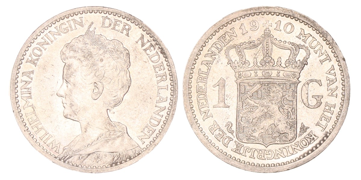 1 Gulden. Wilhelmina. 1910. Prachtig -.