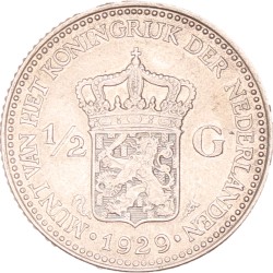 ½ Gulden. Wilhelmina. 1929 Parels onder G. Prachtig -.