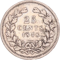 25 Cent. Willem II. 1848 zonder punt. Zeer Fraai +.
