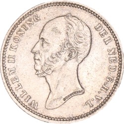 25 Cent. Willem II. 1849 met centreer punt. Zeer Fraai / Prachtig.