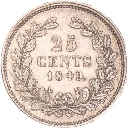 25 Cent. Willem II. 1849 met centreer punt. Zeer Fraai / Prachtig.