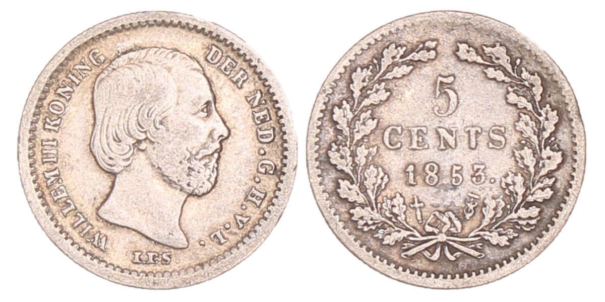 5 Cent. Willem III. 1853. Zeer Fraai.