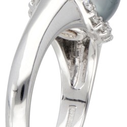 18 kt. Witgouden Damiani ring bezet met ca. 0.64 ct. diamant en Tahiti parel.