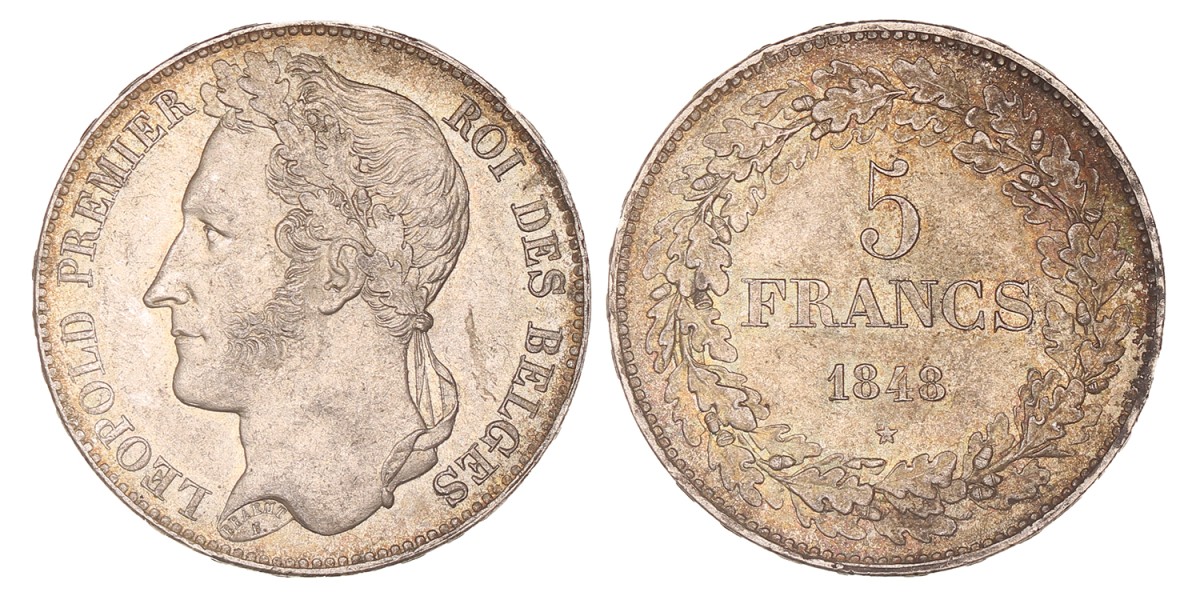 Belgium. Leopold I. 5 Francs. 1848.