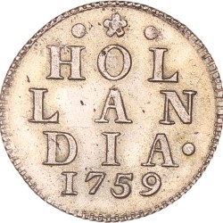 Duit. Zilveren afslag. Holland. 1759. Zeer Fraai / Prachtig.