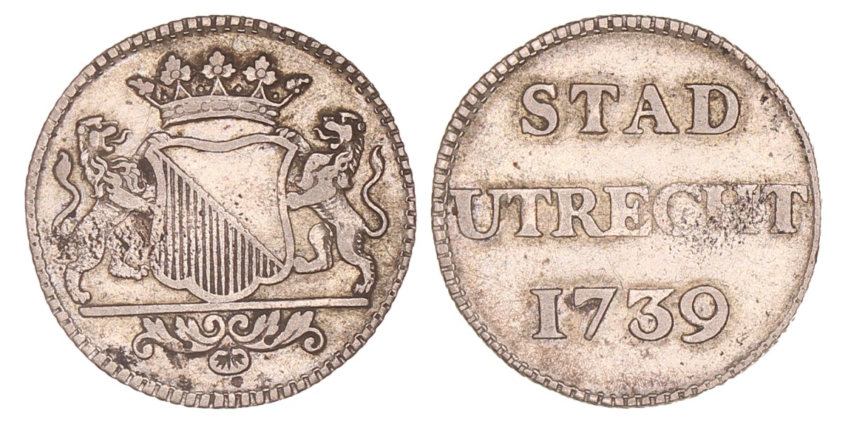 Duit. Zilveren afslag. Utrecht stad. 1739. Zeer Fraai.