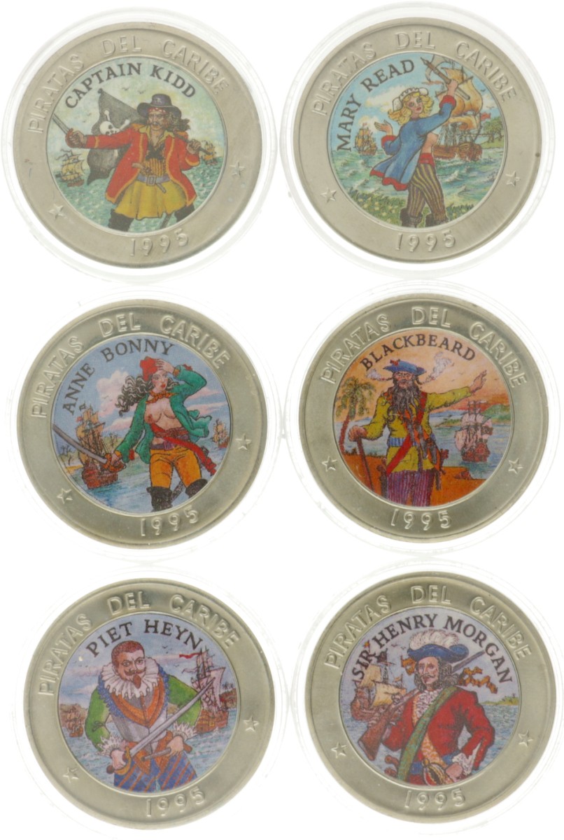 Cuba. Lot (6) Pesos 'Pirates of the Caribean' serie. 1995.