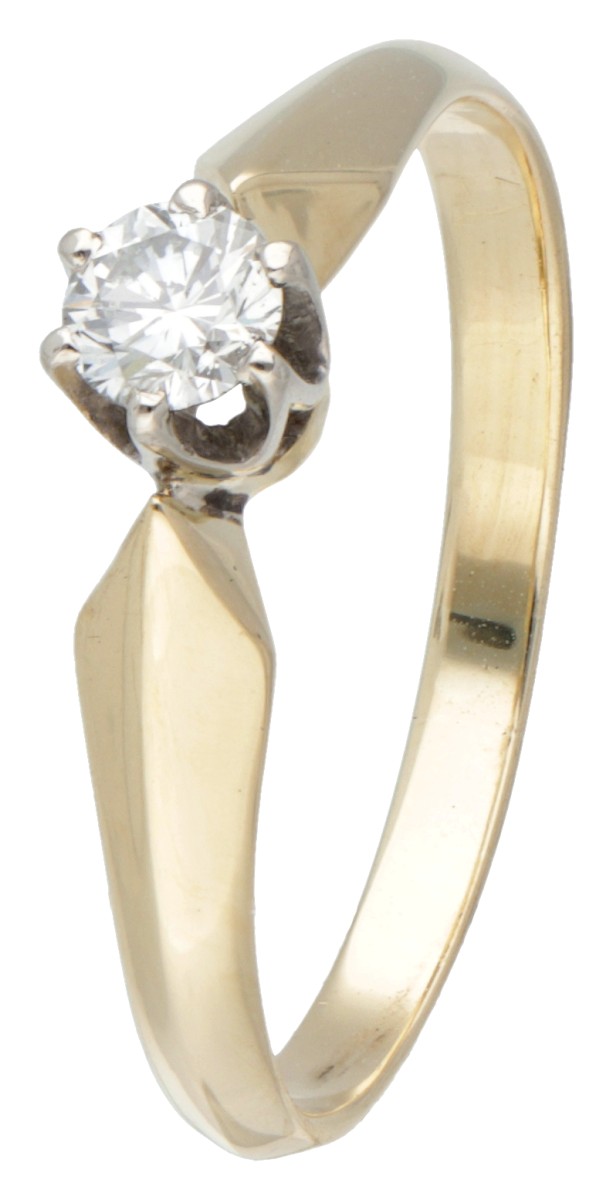 14 kt. Geelgouden solitair ring bezet met ca. 0.22 ct. diamant.