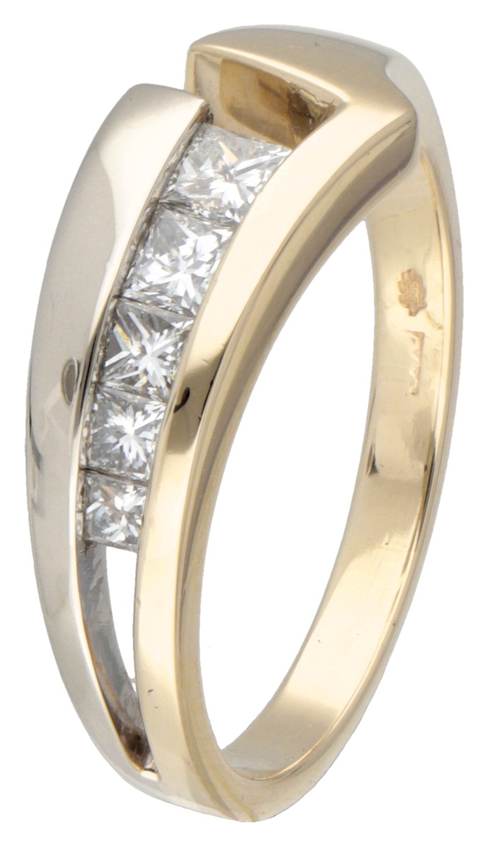 14 kt. Bicolor gouden ring bezet met ca. 0.41 ct. diamant.