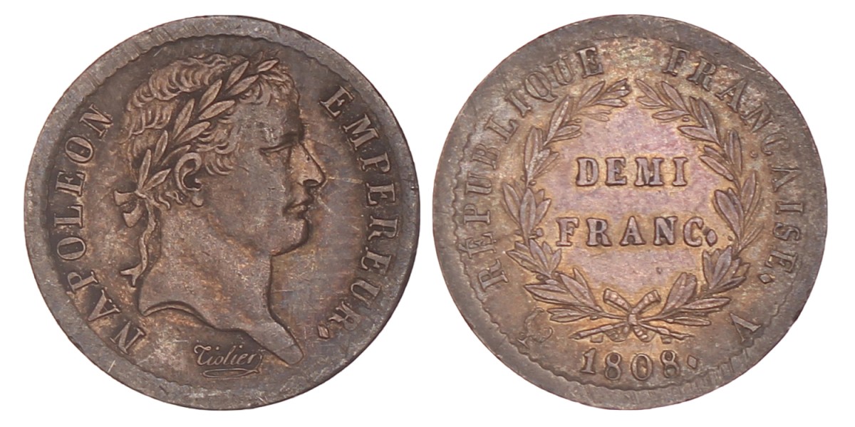 France. Empire. Napoleon. ½ Franc. 1808 A.