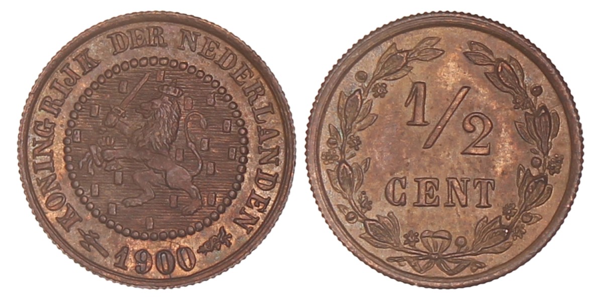 ½ Cent. Wilhelmina. 1900. UNC.