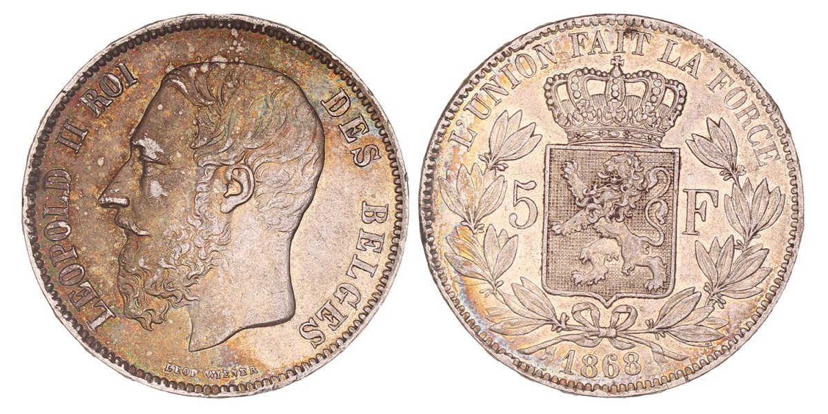 Belgium. Leopold II. 5 Francs. 1868.