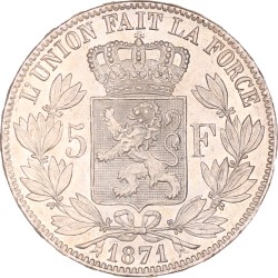 Belgium. Leopold II. 5 Francs. 1871.