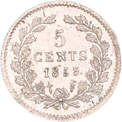 5 Cents. Willem III. 1853. Prachtig.