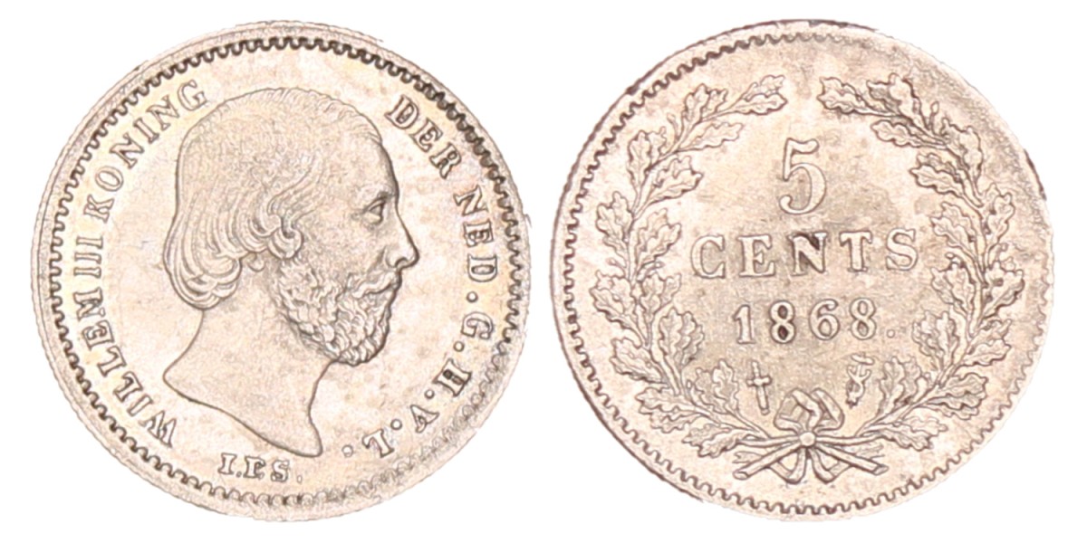 5 Cent. Willem III. 1868. Zeer Fraai / Prachtig.