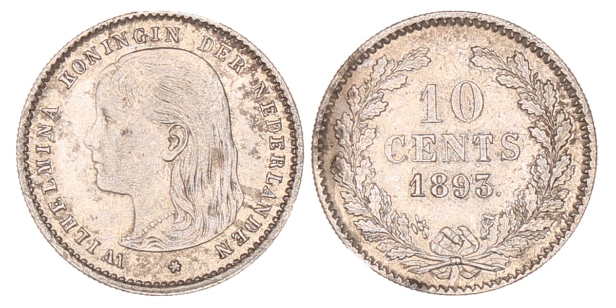 10 Cent. Wilhelmina. 1893. UNC -.