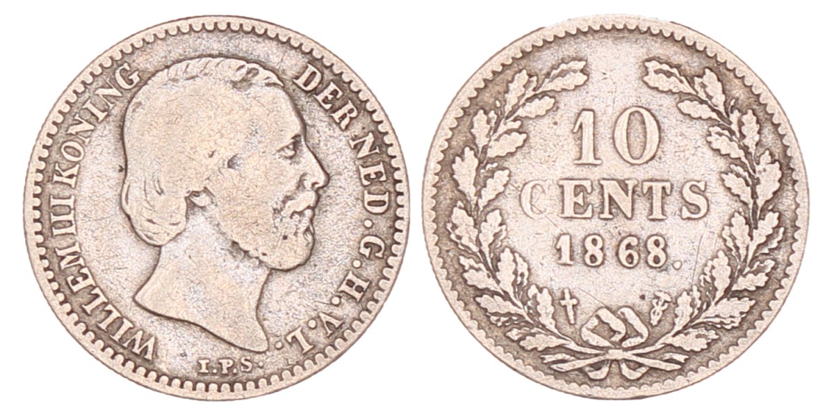 10 Cent. Willem III. 1868. Fraai +.