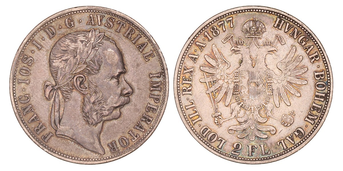 Austria. Austria-Hungary. Franz Joseph I. 2 Florin. 1877.