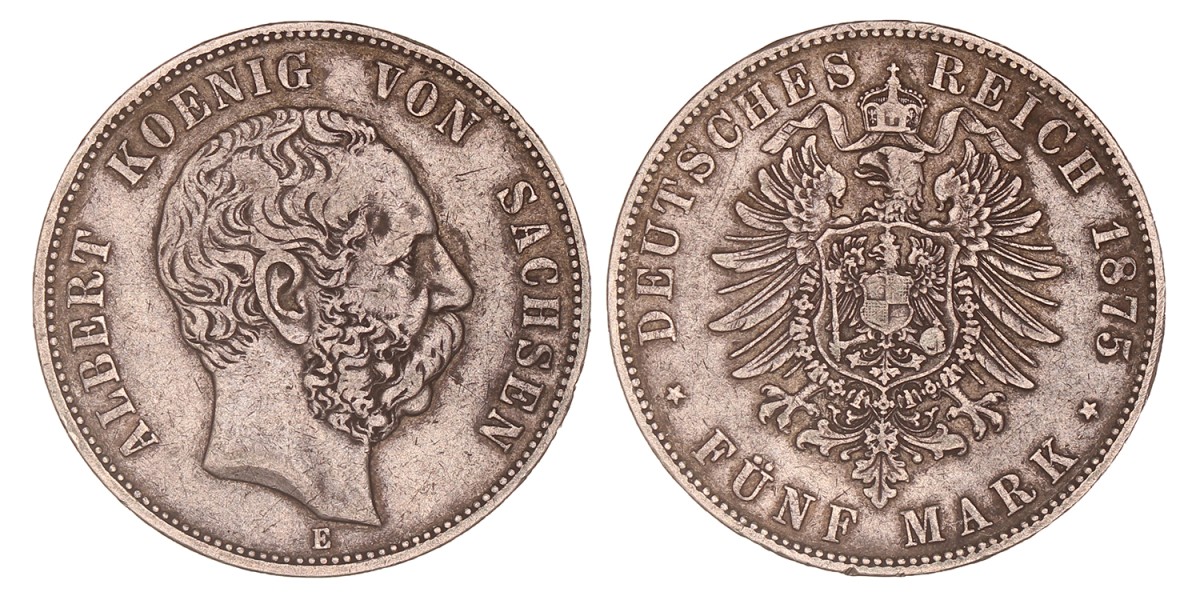 German States. Saxony. Albert I. 5 Mark. 1875 E.