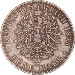 German States. Saxony. Albert I. 5 Mark. 1875 E.