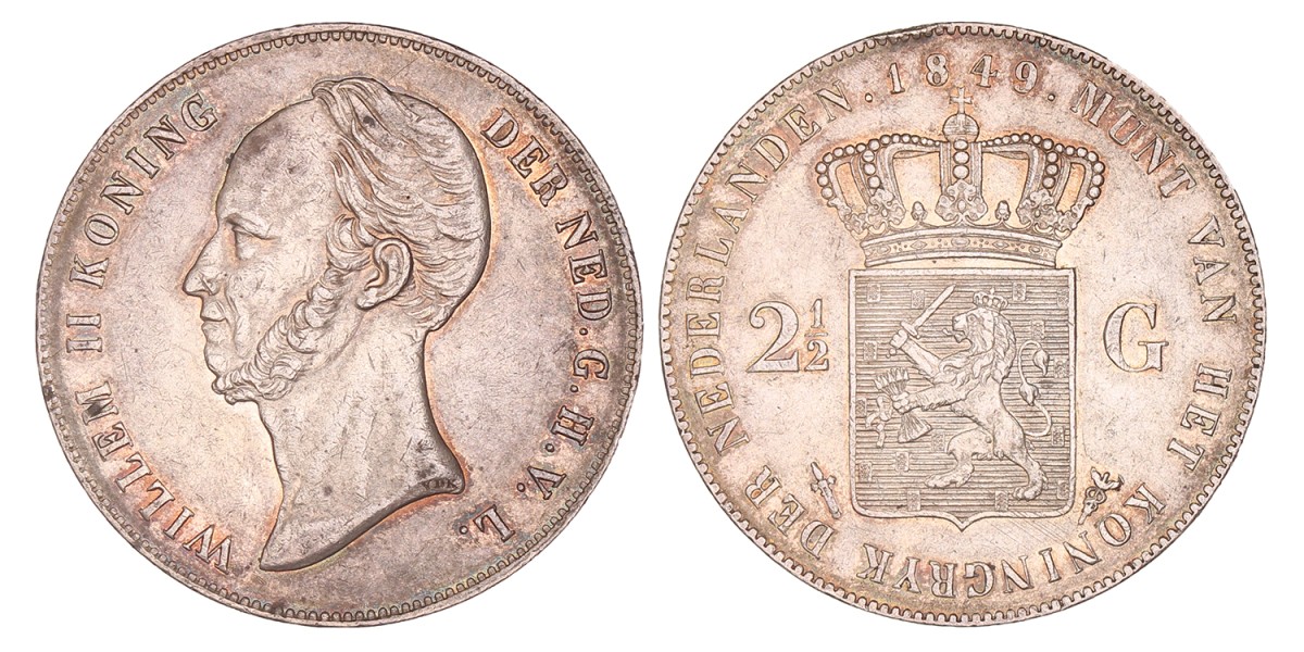 2½ Gulden. Willem II. 1849. Zeer Fraai / Prachtig.