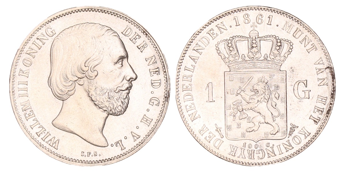 1 Gulden. Willem III. 1861. Prachtig.