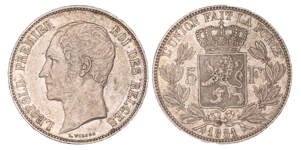 Belgium. Leopold I. 5 Francs. 1851.