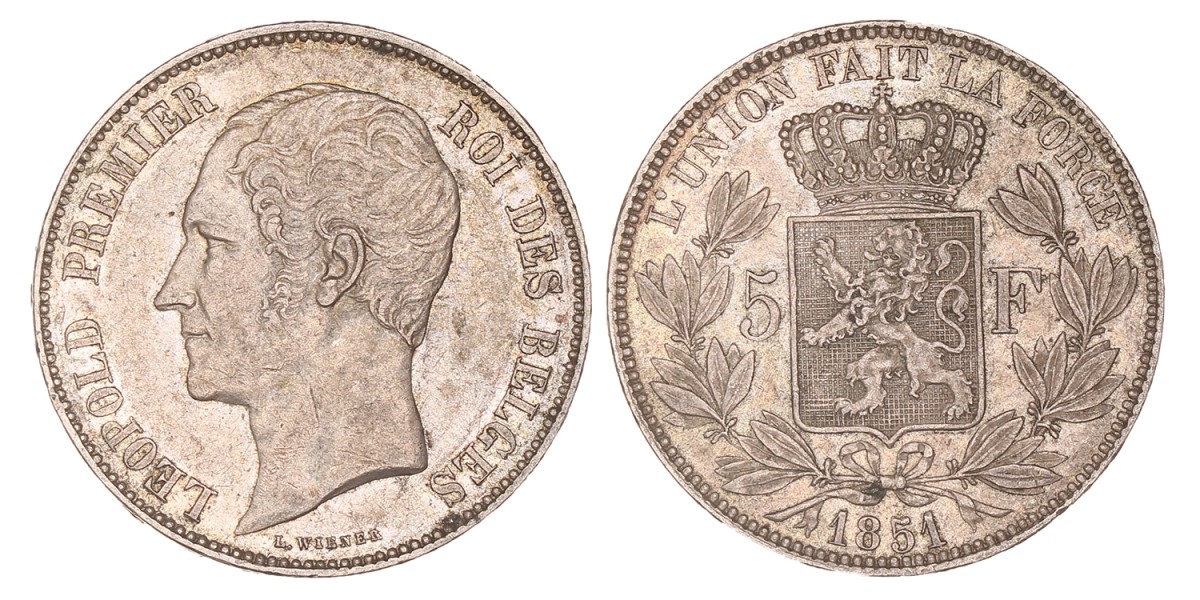 Belgium. Leopold I. 5 Francs. 1851.