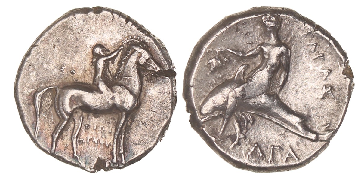 Calabria. Taras (Tarentum). AR Nomos or Didrachm. N.D. (281 - 272 BC).