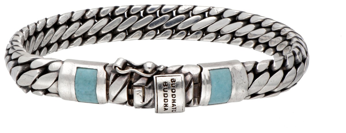 Sterling zilveren Buddha to Buddha 'Ben XS' armband bezet met turkoois.