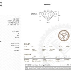 IGI-gecertificeerde  briljant geslepen natuurlijke diamant van 1.08 ct.