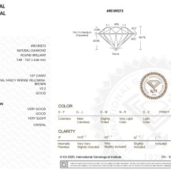 IGI-gecertificeerde briljant geslepen natuurlijke diamant van 1.57 ct.