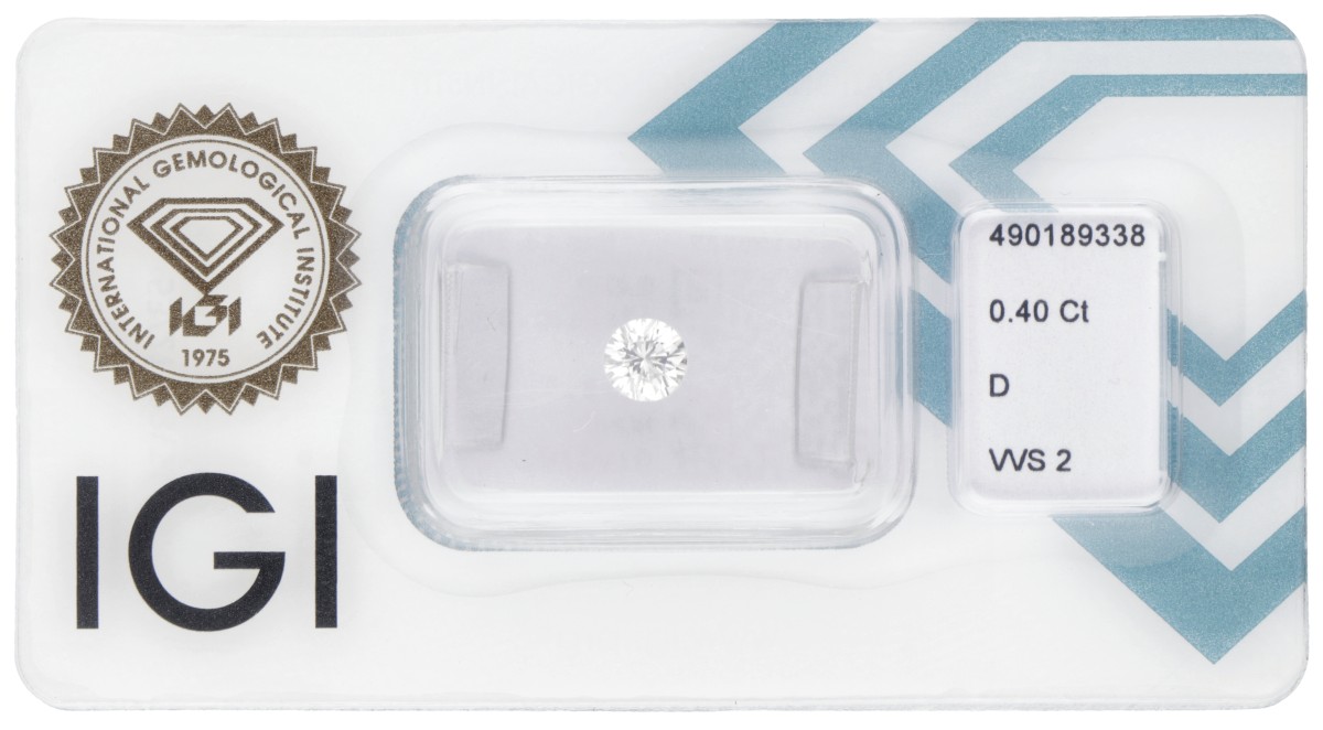 IGI-gecertificeerde briljant geslepen natuurlijke diamant van 0.40 ct.