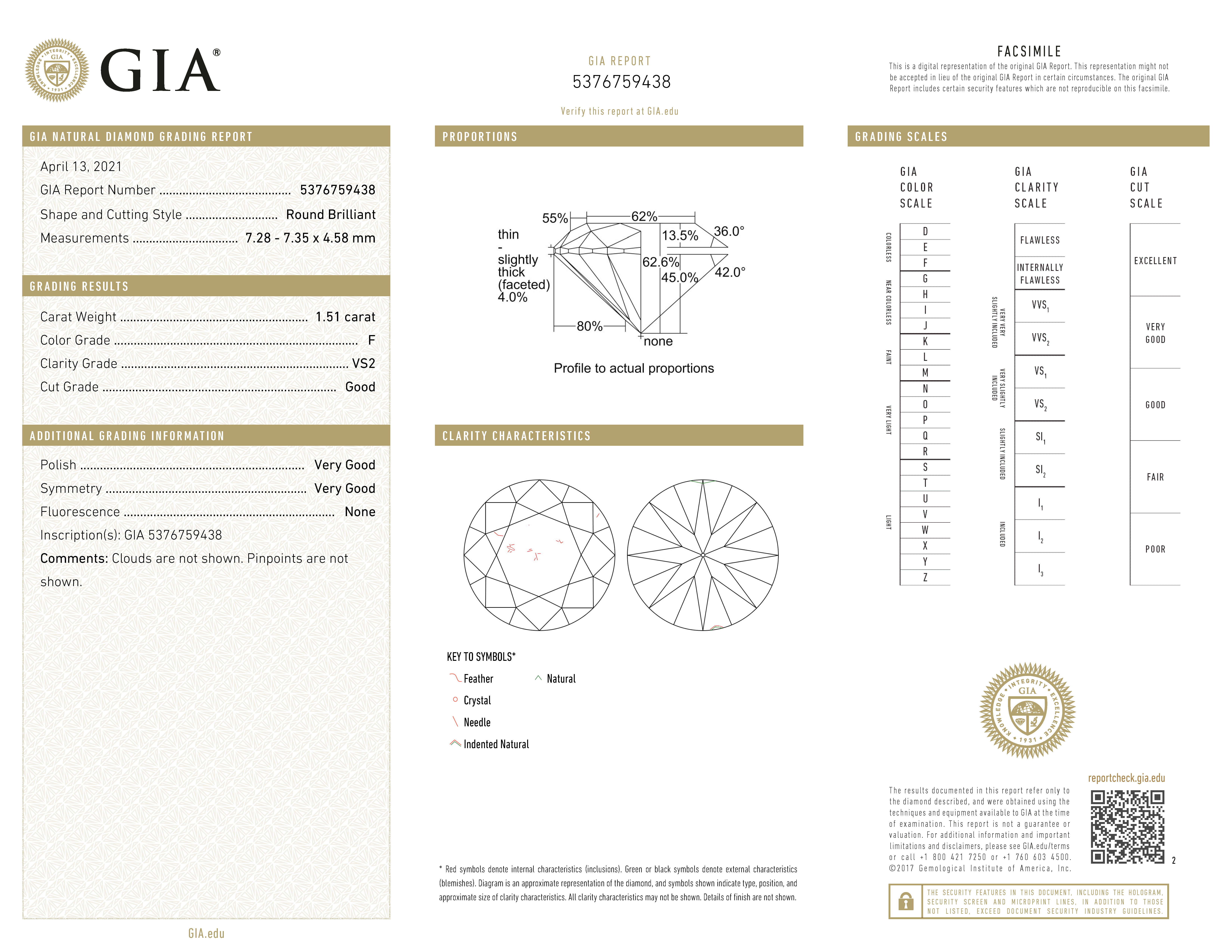 GIA-gecertificeerde briljant geslepen natuurlijke diamant van 1.51 ct.