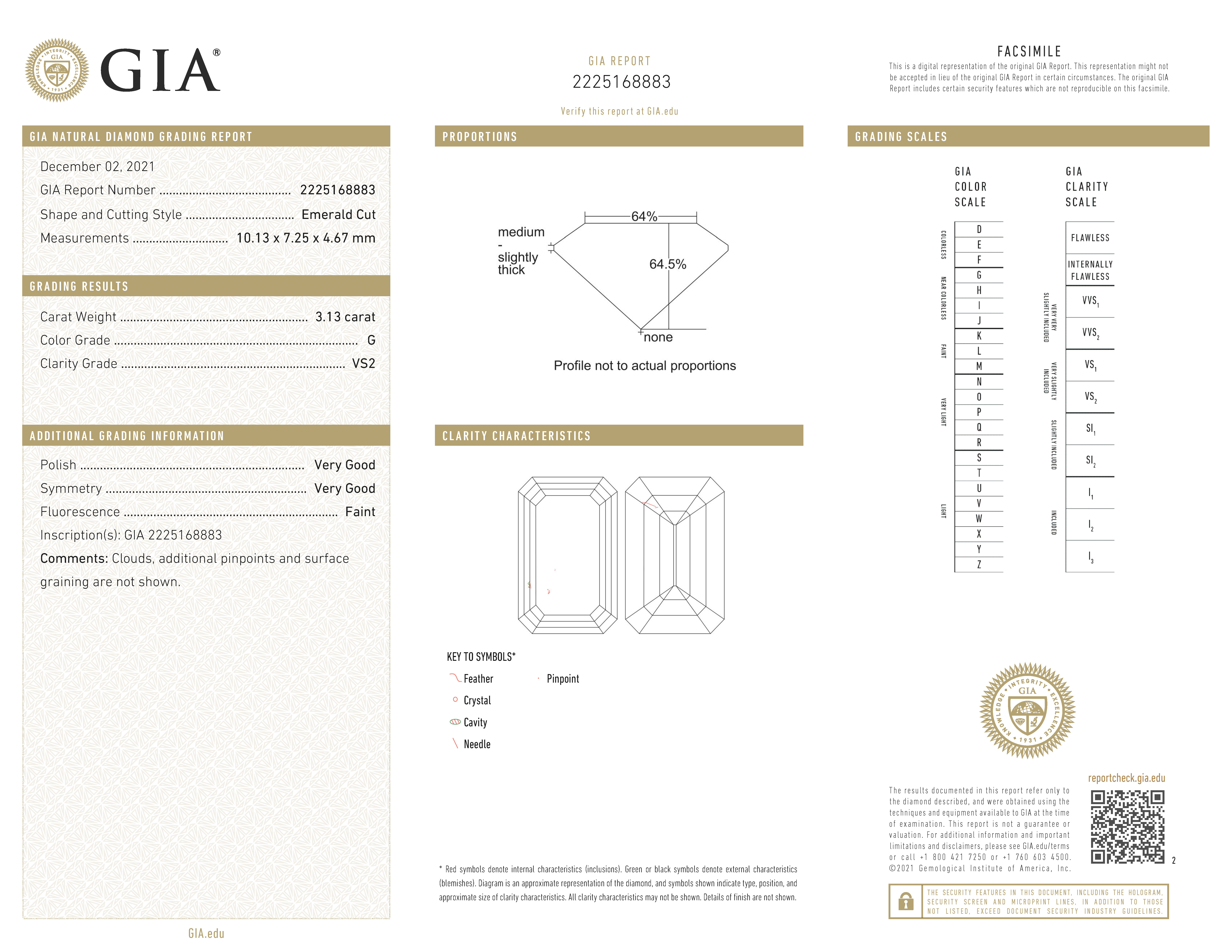 GIA-gecertificeerde emerald geslepen natuurlijke diamant van 3.13 ct.