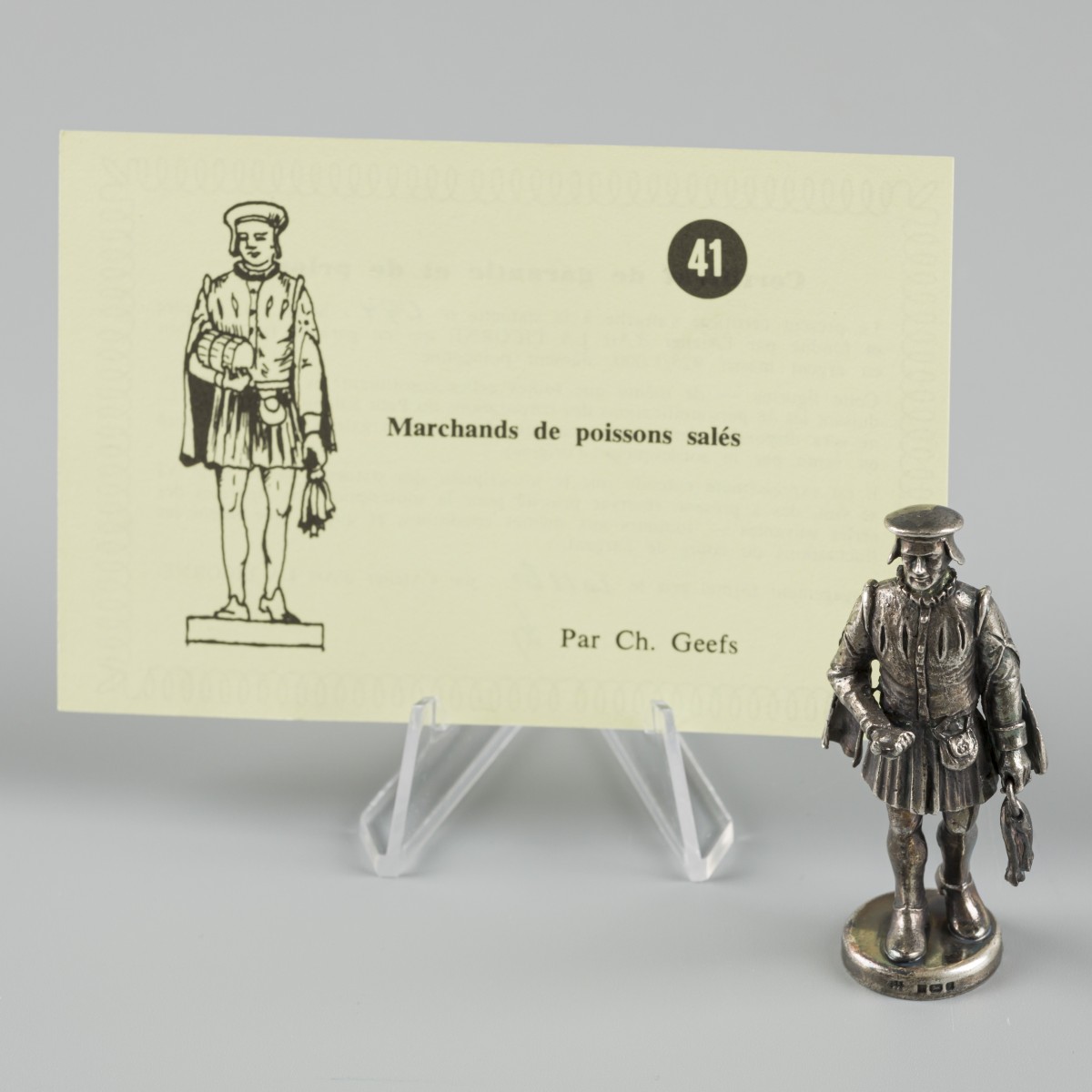Miniatuur beroepswerker (Marchands de poissons salés) zilver.