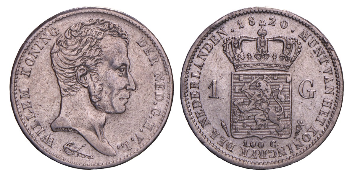 1 Gulden. Willem I. 1820. Zeer Fraai.