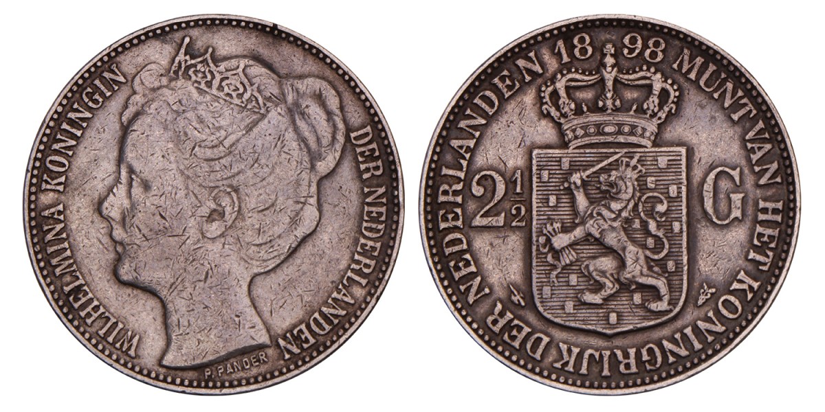 2½ Gulden. Wilhelmina. 1898. Zeer Fraai.