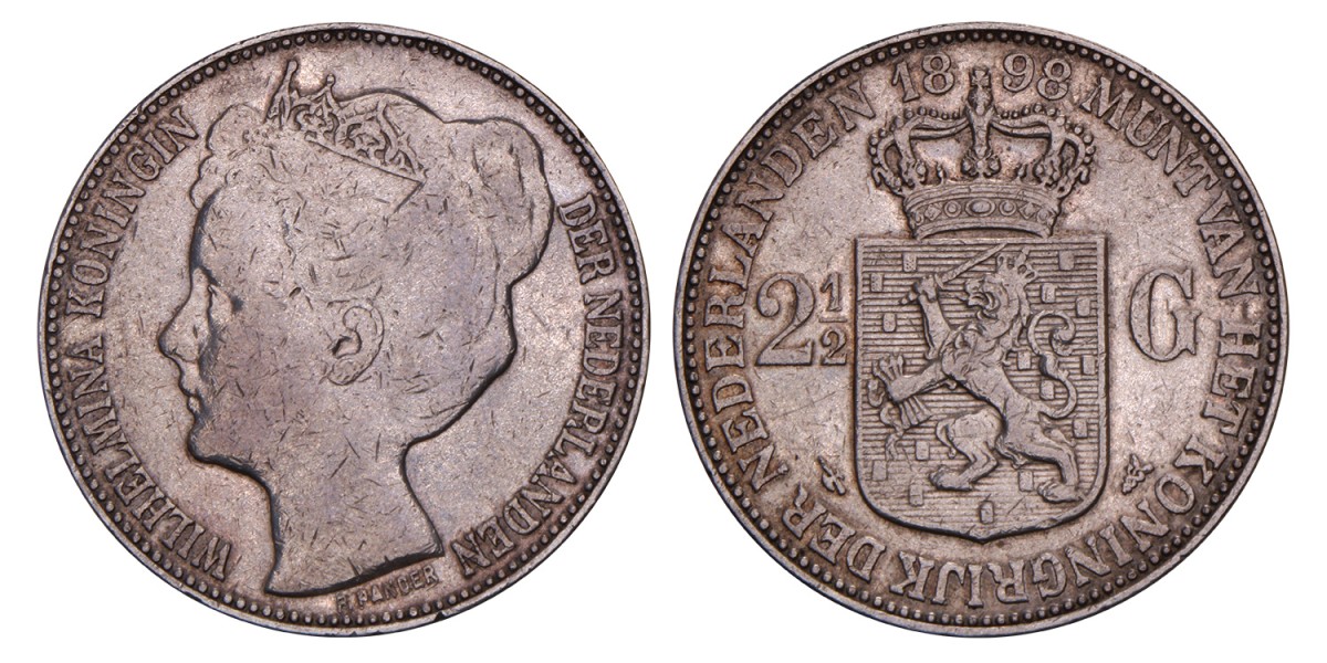 2½ Gulden. Wilhelmina. 1898. Zeer Fraai +.
