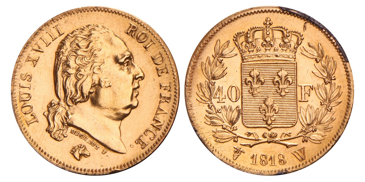 France. Louis XVIII. 40 Francs. 1818 W.