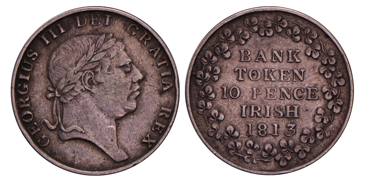 Ireland. George III. Bank token, 10 Pence Irish. 1813.