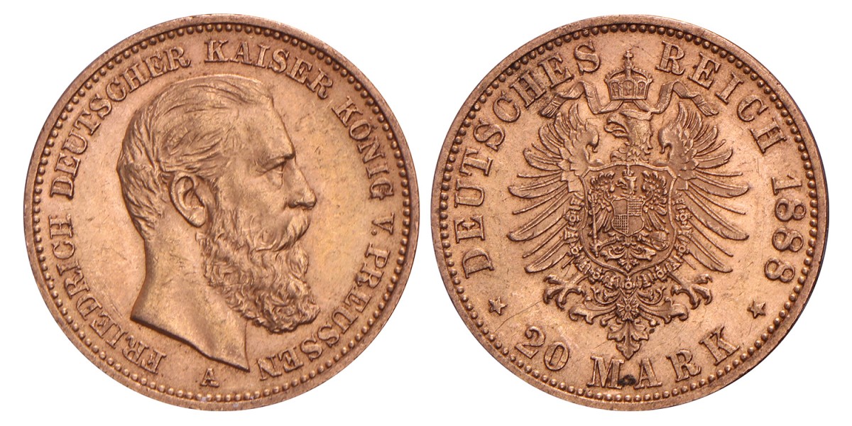 German States. Prussia. Friedrich III. 20 Mark. 1888 A.