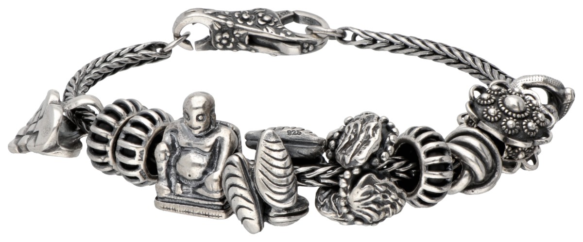 Sterling zilveren Trollbeads bedelarmband met diverse bedels.