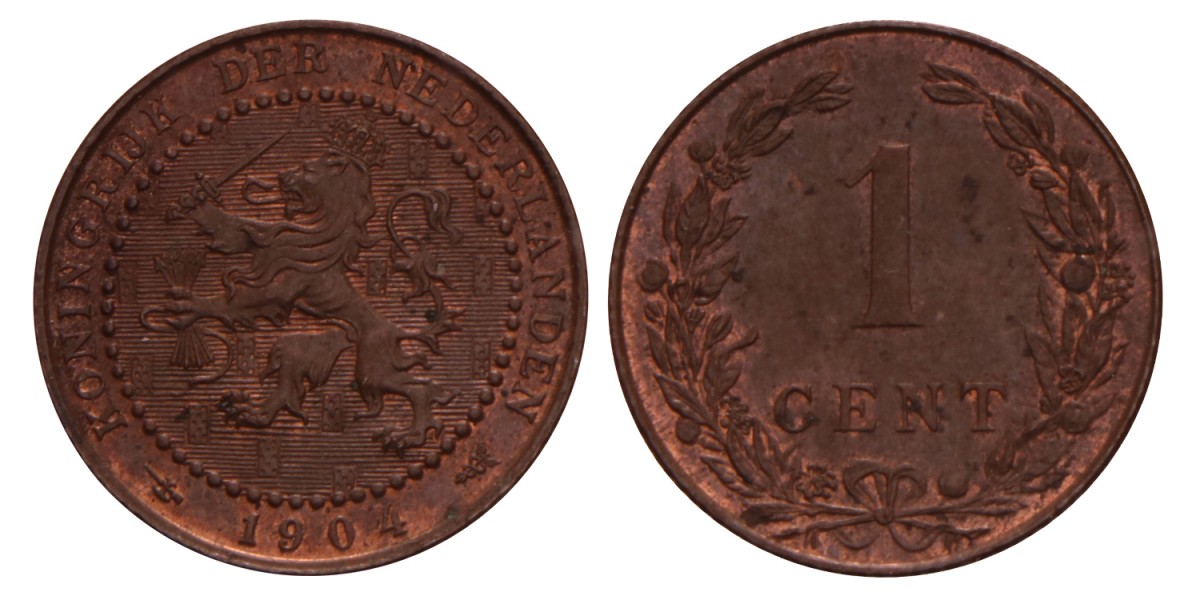 1 Cent. Wilhelmina. 1904. UNC.